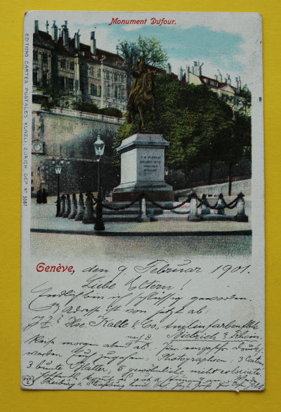 Ansichtskarte AK Genf / Monument Dufour / 1901 / Reiterstandbild – Platz – Häuser